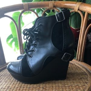 Leather and Suede Gianni Bini Wedge Booties